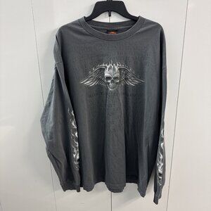 Vtg Hot Leathers Flame Skulls Motorcycle Biker LS Tee 2XL Ride Fast Live Hard